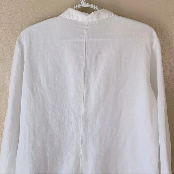 Bryn Walker White Button Down Coastal Beachy Linen Blouse Size L - Picture 5 of 9